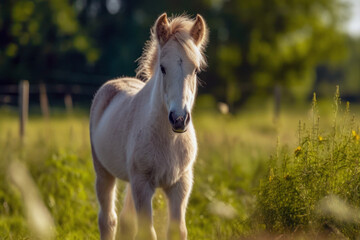 Obraz premium Adorable foal in green meadow