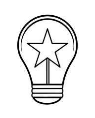 3d black and white drawing of a light bulb with white background