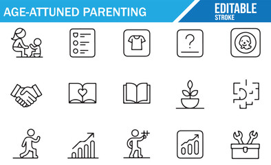 Icon Set for Age-Attuned Parenting, Focusing on Growth, Nurturing, and Learning