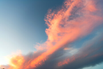 Sunset skyscape background. Cloudscape sky on sunset. Cloud in sunset sky. Background with cloud. Dramatic sky with sunrise. Skyscape and cloudscape. Amazing sunrise. Sky with pink cloud