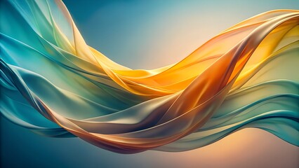 Fototapeta premium Abstract flowing fabric with vibrant gradient colors of teal orange and gold
