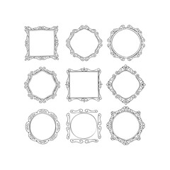 Set of nine intricate decorative vintage frame designs with ornamental borders
