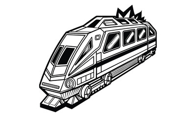 Train vector line art and silhouette t shirt design, elegant detailed illustration, perfect for printable coloring pages, art therapy relaxation and stress relief activities.
