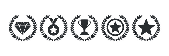 Laurel Wreath Awards with Diamond, Medal, Trophy, and Star Icons for Achievement and Recognition