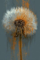 Dandelion with Artistic Splash of Orange and Gray