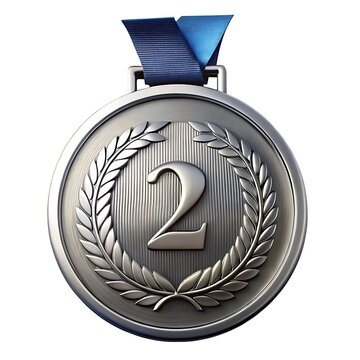 Silver medal with blue ribbon for second place