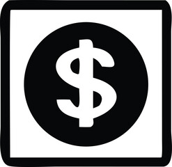 Monochromatic dollar sign icon inside a circular emblem representing finance and currency transactions