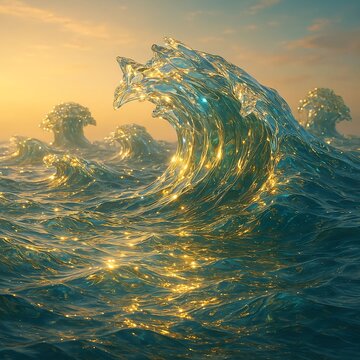 Crystal Glass Ocean Wave Surreal Seascape