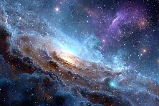 Stunning cosmic landscape showcases swirling galaxies and vibrant nebulae in deep space