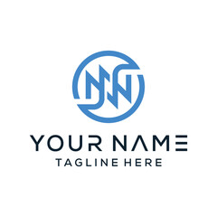 design of a double NN letter logo with continuous connecting lines
