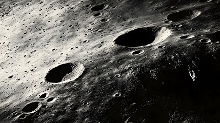 Close-up of a cratered lunar surface, showing impact details.
