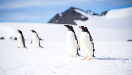 Penguins on a snowy landscape