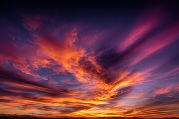Fototapeta premium Colorful sunset skies over the horizon with vibrant clouds in shades of orange and purple