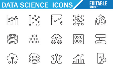 Line Icons of Data Science, Cloud, Machine Learning, and Algorithms