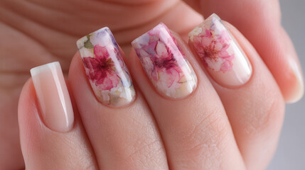 Blooming gel nail art showcase beauty salon photo indoor close-up floral design inspiration