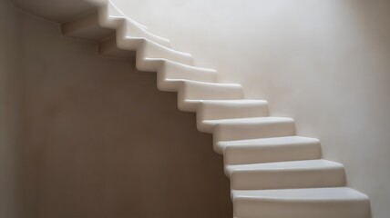 Elegant white staircase design ascending in modern home interior with soft lighting and neutral tones