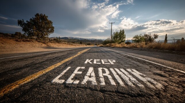 keep learning written on rural road no logos no brands ar 169
