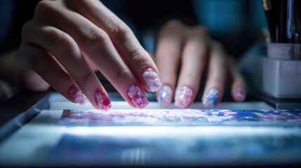 Nail art creation with blooming gel beauty studio tutorial indoor close-up creative techniques for stunning designs