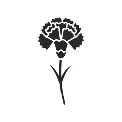 Black silhouette of carnation flower on white background