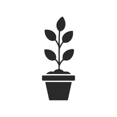 Obraz premium Simple black silhouette of potted plant on white background