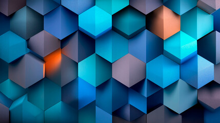 Abstract 3D hexagonal pattern in shades of blue with subtle lighting and geometric depth creating a modern visual texture