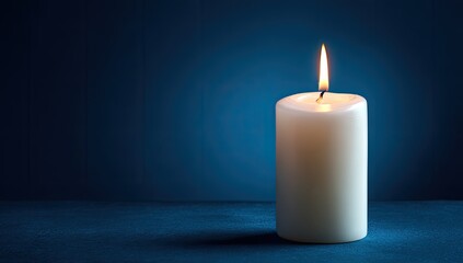 Single white candle flame against dark blue backdrop (1)