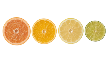 Citrus Quartet: A vibrant still life of four citrus fruit slices, each showcasing their unique color and texture. The freshness and zesty appeal of nature’s candy!