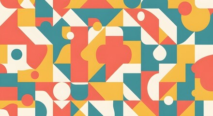 Vibrant Abstract Geometric Pattern with Retro Color Palette and Modern Shapes Creating a Dynamic Background Design