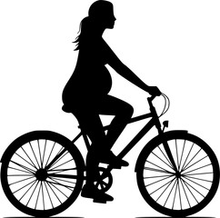Obraz premium Pregnant woman riding bicycle black silhouette vector 