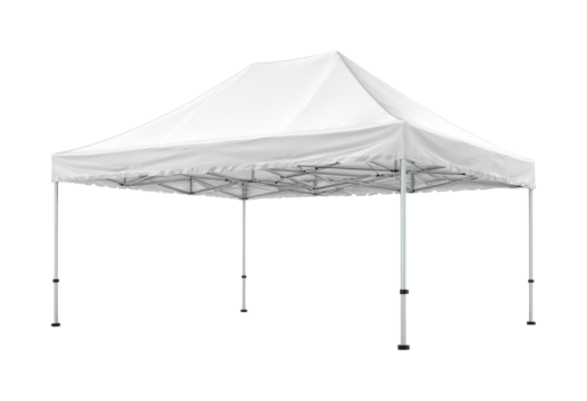 Event setup with white canopy tent venue product bright lighting perspective isolated on transparent background, png