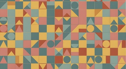 Vibrant Retro Geometric Pattern with Abstract Shapes and Colorful Blocks Creating a Modern Background Design