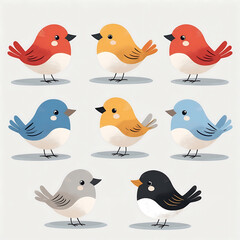 Fototapeta premium Group of colorful cartoon birds isolated on white background