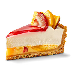 Slice of Cheesecake with Strawberry and Mango Topping