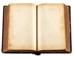 Fototapeta premium Opened Vintage Book with Yellowed Pages, Isolated on Transparent Background