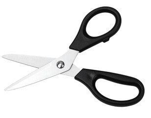 Professional Sewing Scissors with Black Ergonomic Handles, Gleaming Steel Blades, Isolated on Transparent Background