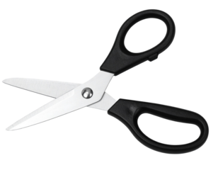 Professional Sewing Scissors with Black Ergonomic Handles, Gleaming Steel Blades, Isolated on Transparent Background