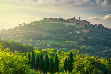 Obraz premium Montepulciano town skyline at sunset. Tuscany, Italy