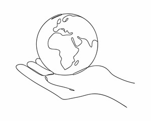 continuous one line drawing of planet earth or globule