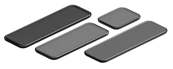 Abstract illustration of four overlapping, rectangular, dark gray shapes with beveled edges