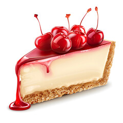 Slice of Cheesecake Topped with Cherries and Glaze