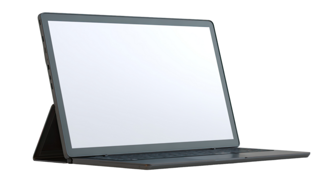Modern laptop angled, blank screen