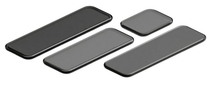 Abstract illustration of four overlapping, rectangular, dark gray shapes with beveled edges