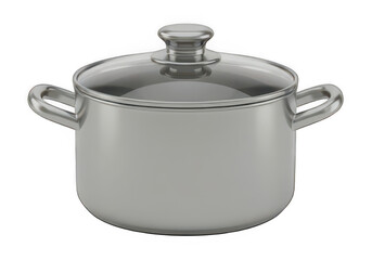 Stainless steel cooking pot with glass lid isolated on transparent background