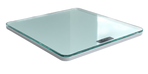 Modern, light-teal glass digital scale