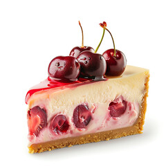 Slice of Cherry Cheesecake with Fresh Cherries on Top
