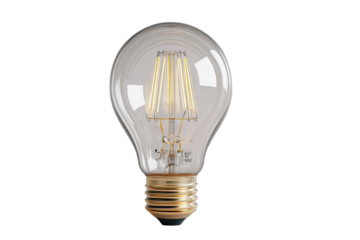 A vintage-style light bulb with a frosted glass globe and a gold-colored base.  Filament LEDs are visible within