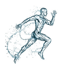 Fototapeta premium A running man composed of water, conveying speed and vitality