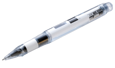 Clear pen with white and black bands