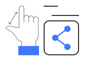 Hand gesture interacting with share icon and lines symbolizing interaction, communication, and tech connectivity. Ideal for innovation, networking, UIUX, cooperation, digital tools, tech tutorials