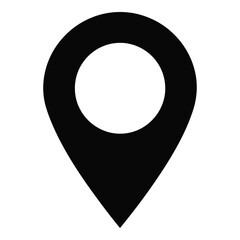 Simple black location pin icon symbol representing navigation destination and geographical pointer silhouette